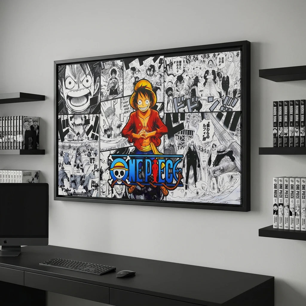 Tableau One Piece style bande dessinée manga noir et blanc