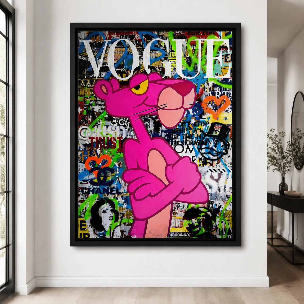 Tableau Panthère Rose graffiti multicolore