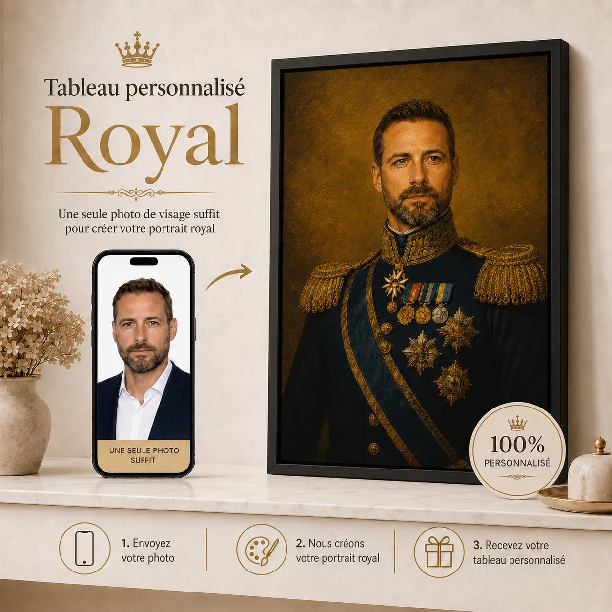Tableau Personnalisé Général Impérial avec cadre flottant noir