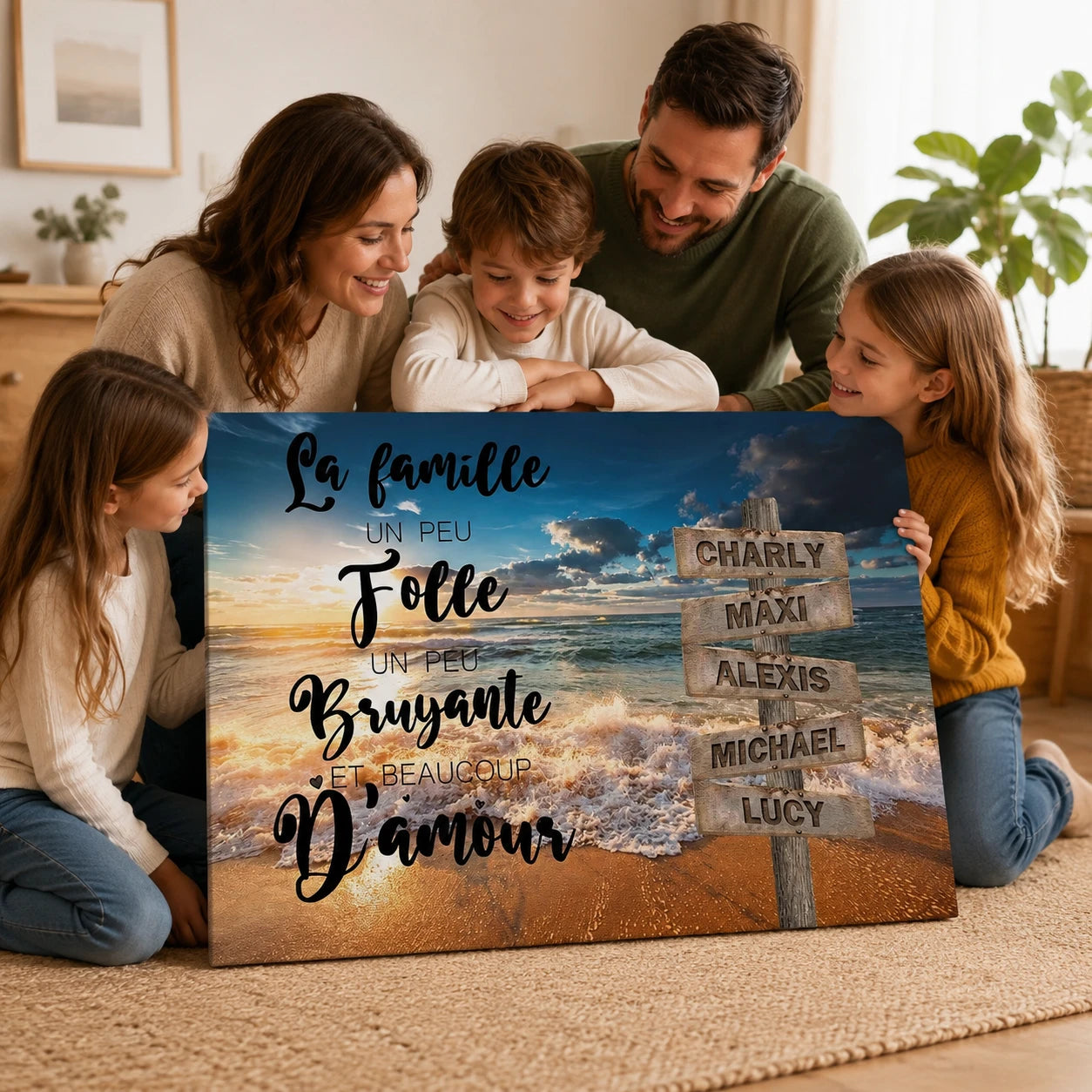 Tableau Personnalisé Prénoms avec Message La Mer et paysage de plage