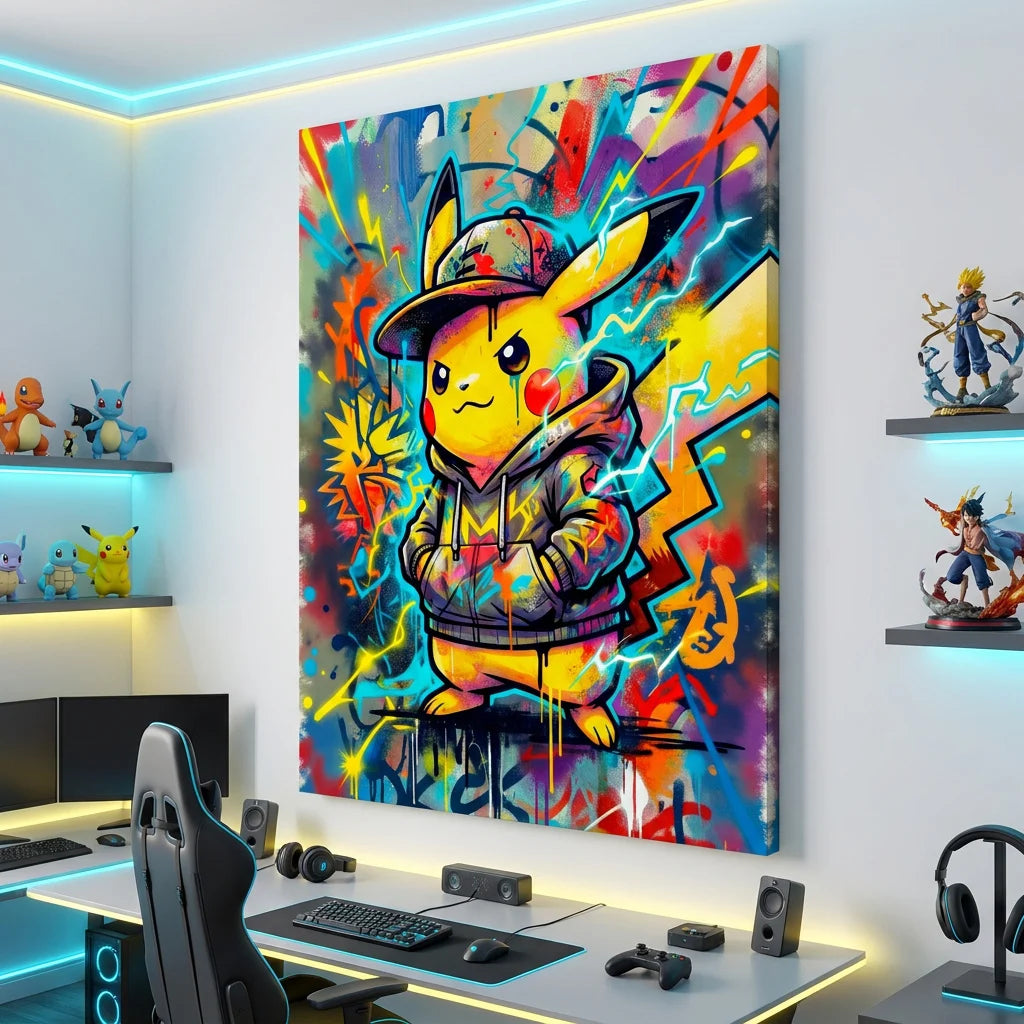 Tableau Pikachu urbain pour chambre gaming