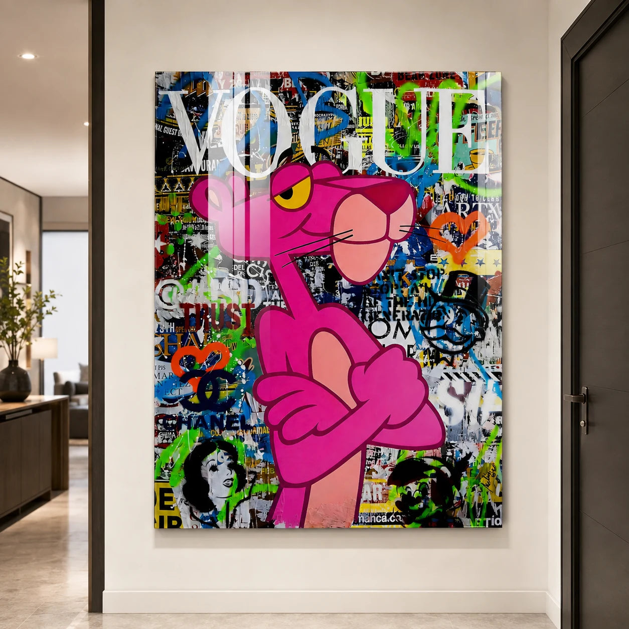 Tableau Pop Art Panthère Rose fond urbain