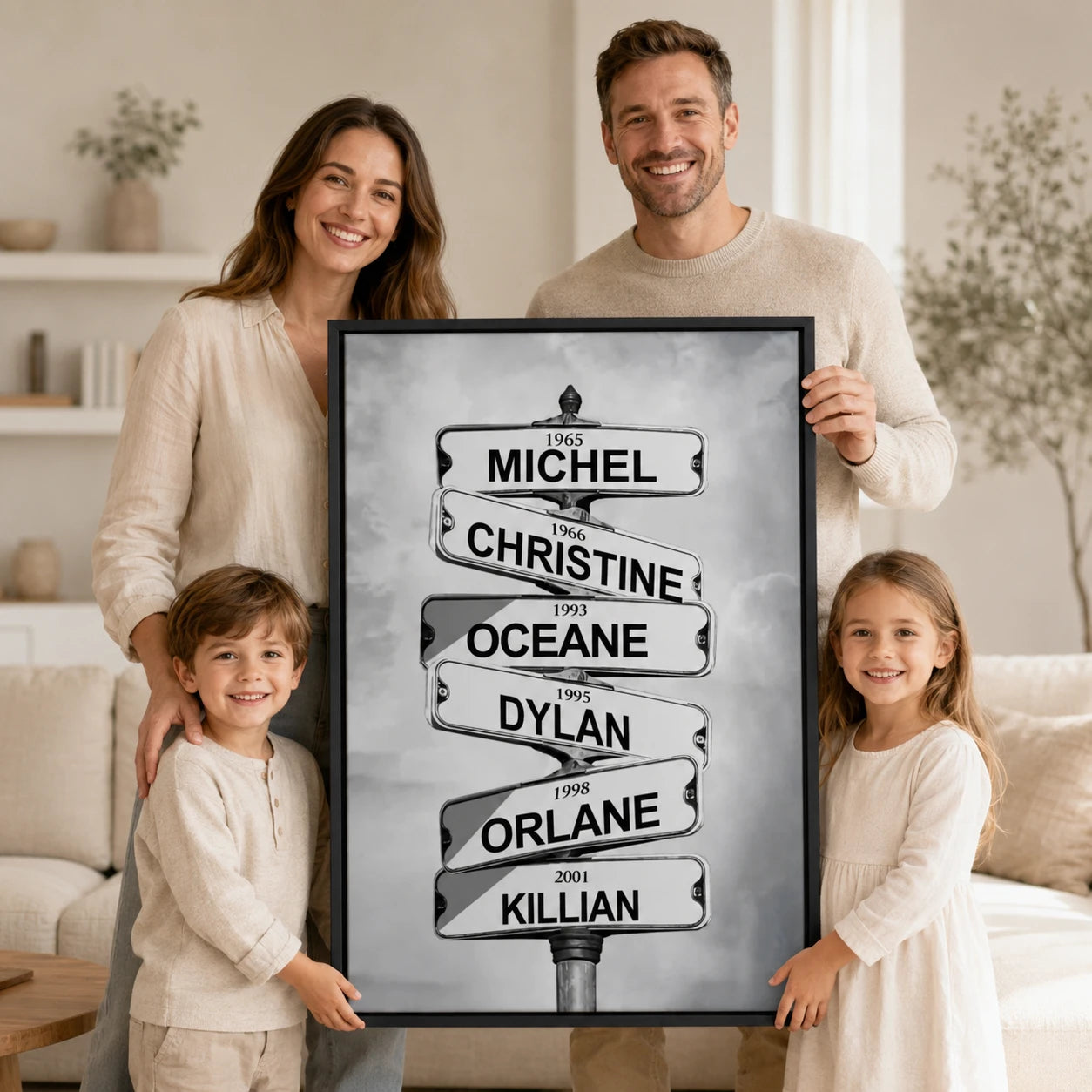 Tableau Prénoms Intersection Vintage sur toile tendue sur châssis