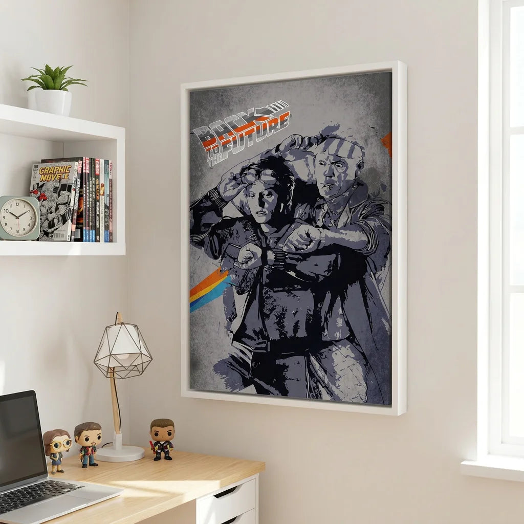 Tableau Retour vers le Futur gris noir et touches orange