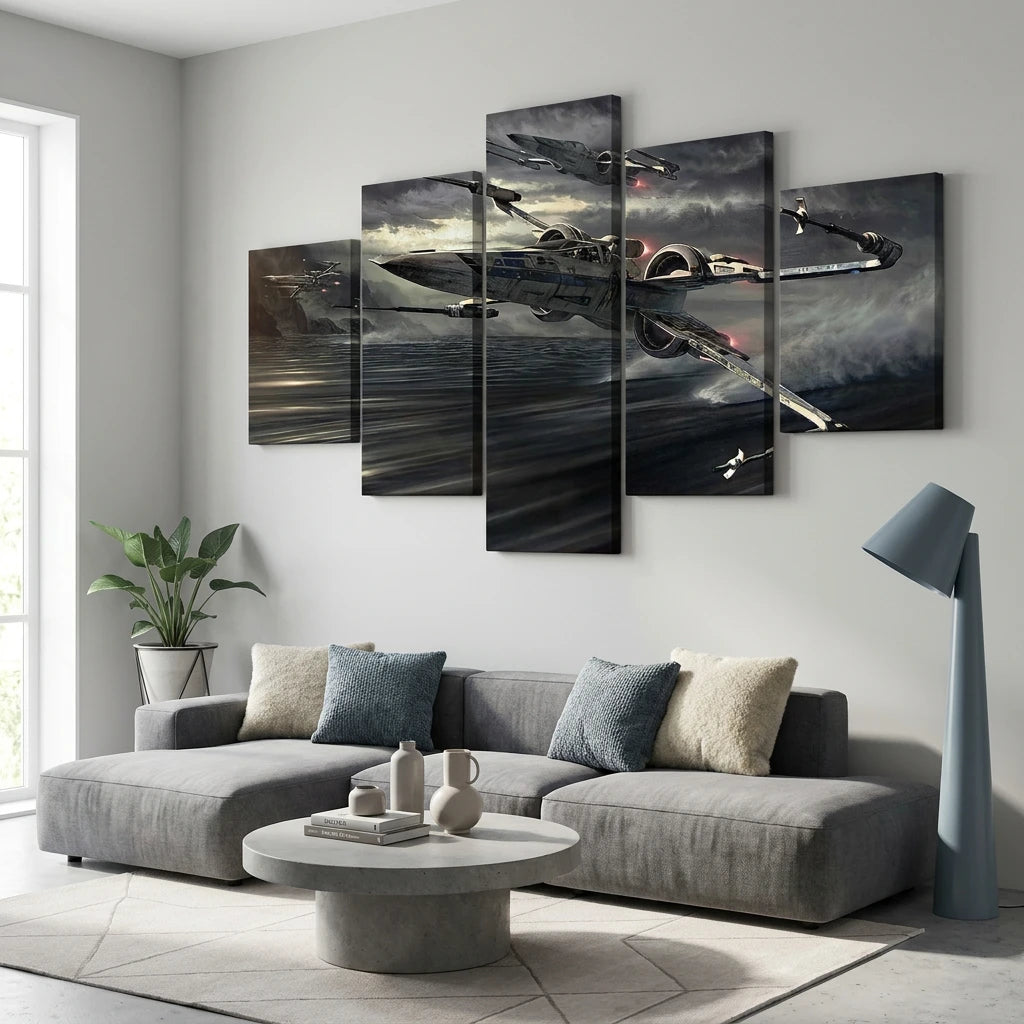 Tableau Star Wars X-Wing avec vaisseau spatial sombre
