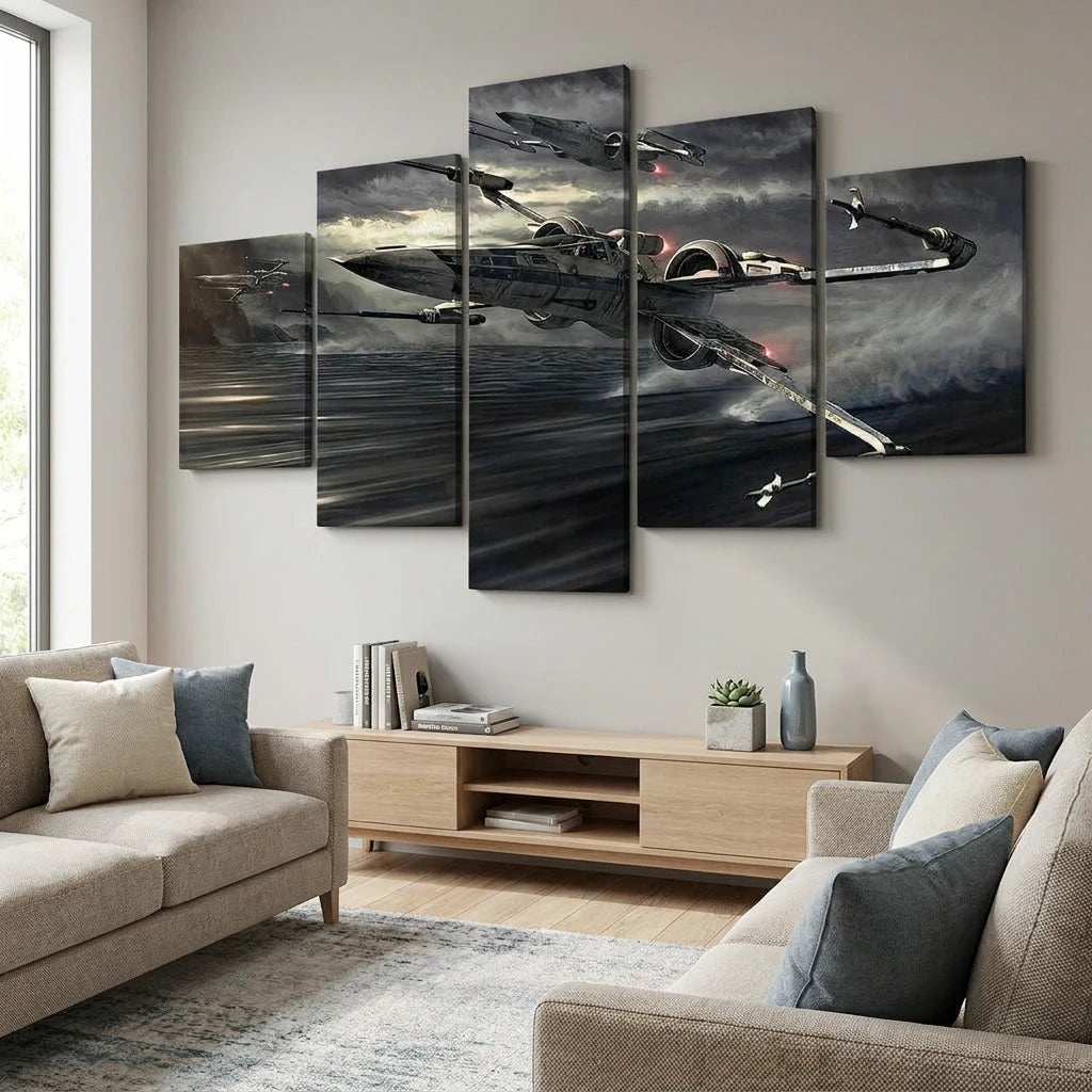 Tableau Star Wars X-Wing en 5 panneaux déco science-fiction