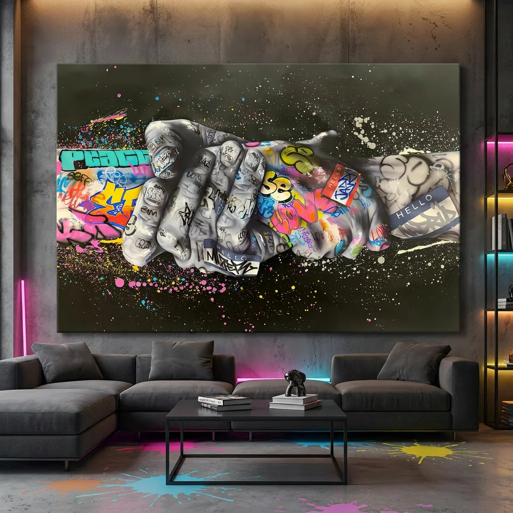 Tableau Street Art Les Mains Graffiti pour salon moderne