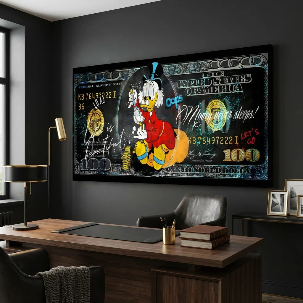Tableau Street Art Picsou Dollars pour bureau moderne
