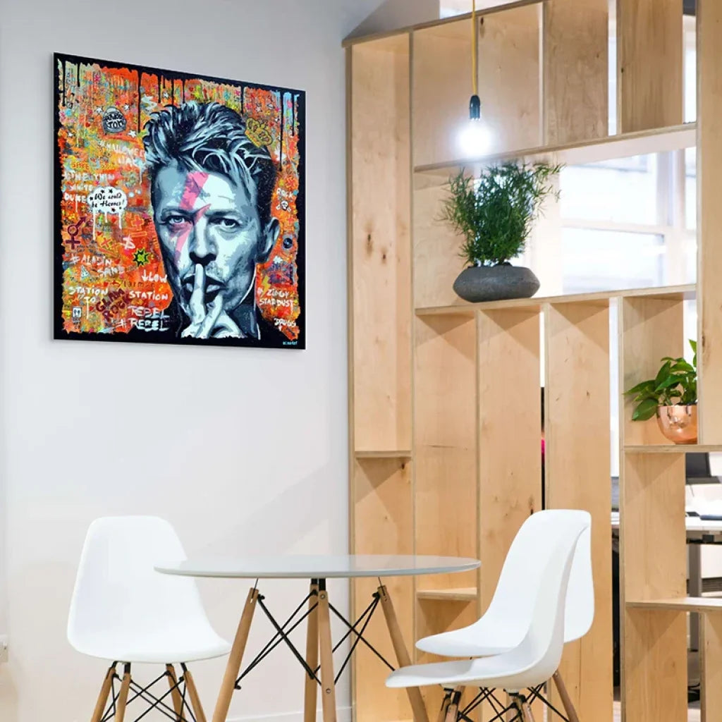 Tableau XXL 135×135 cm David Bowie – pièce maîtresse pour salon contemporain