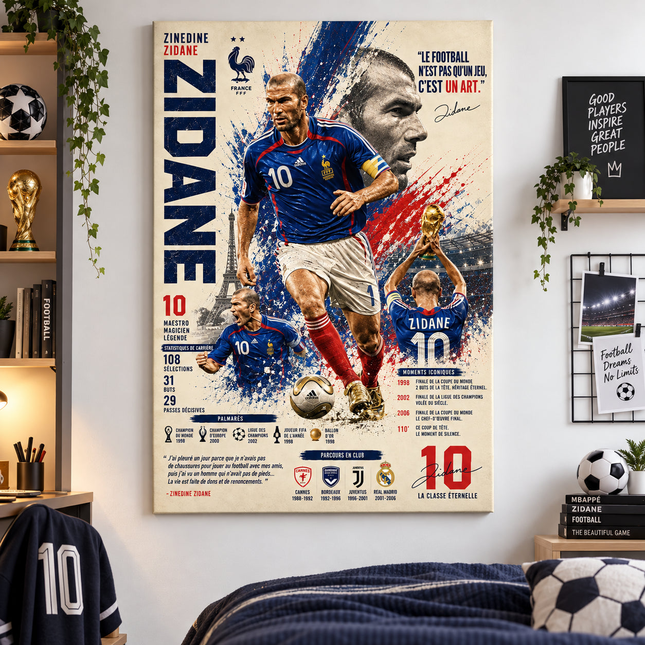 Tableau Zidane numéro 10 dans une chambre ado passionné de football