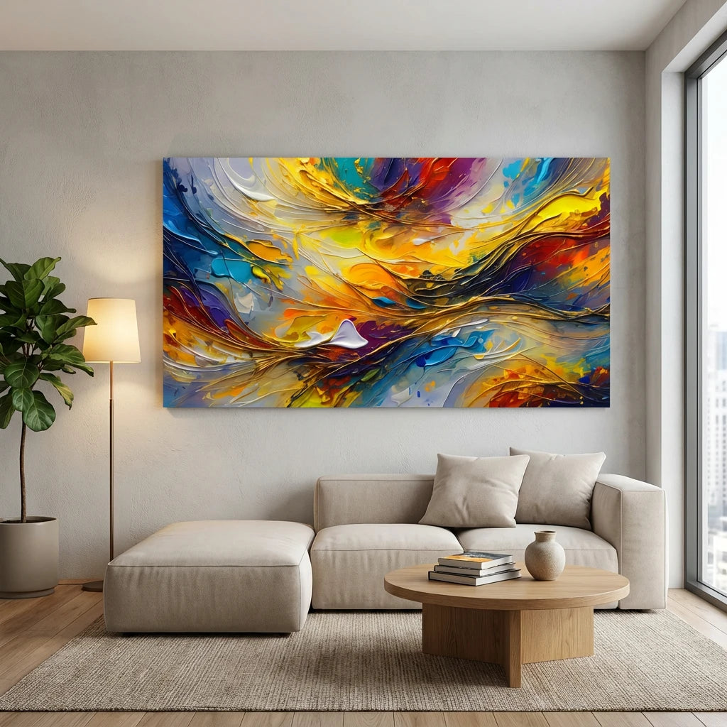 Tableau abstrait moderne multicolore pour salon