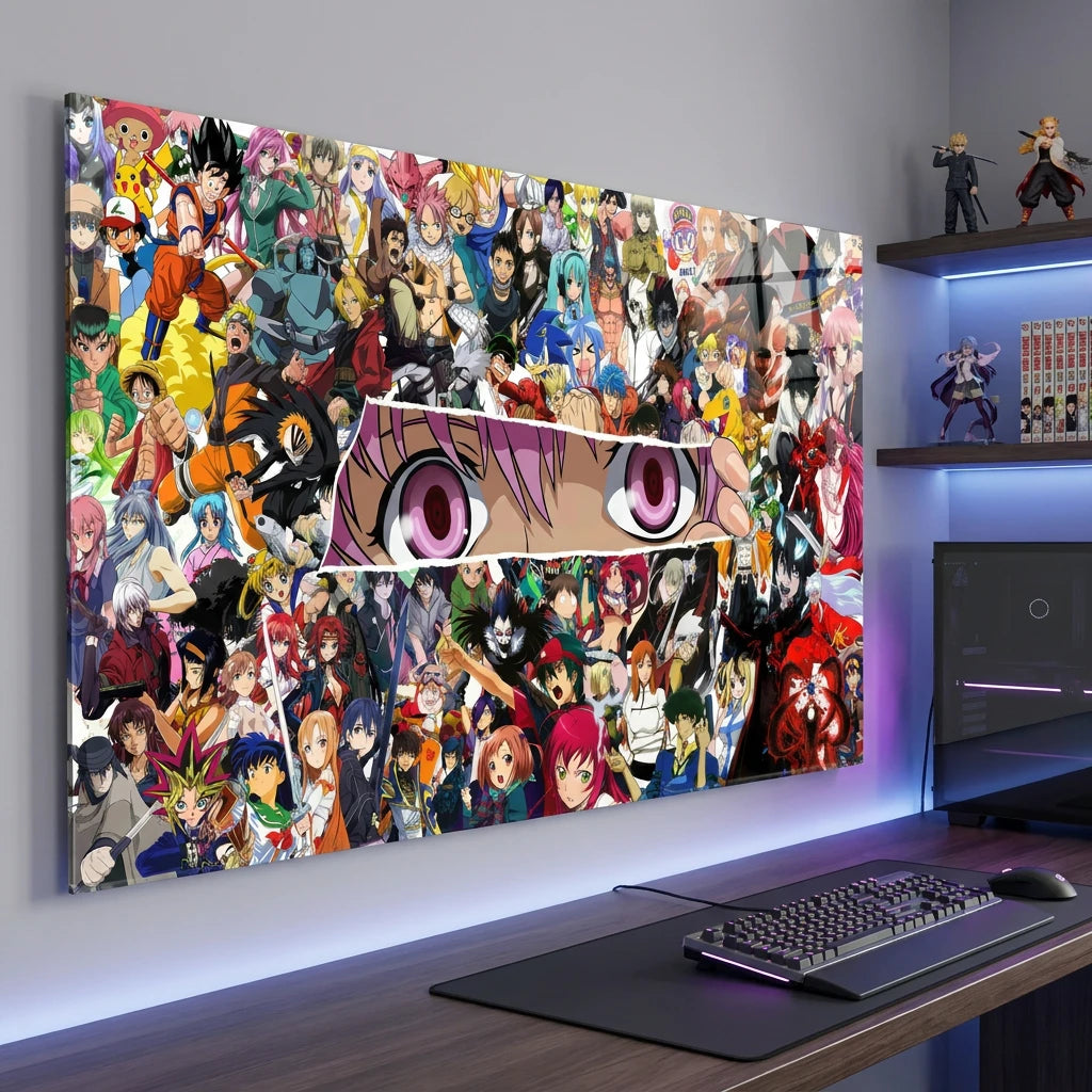 Tableau anime japonais avec collage de personnages manga