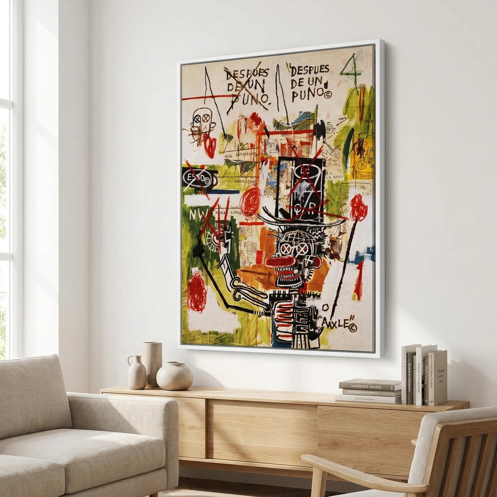 Tableau art brut Basquiat After Puno aux tons vert rouge et noir