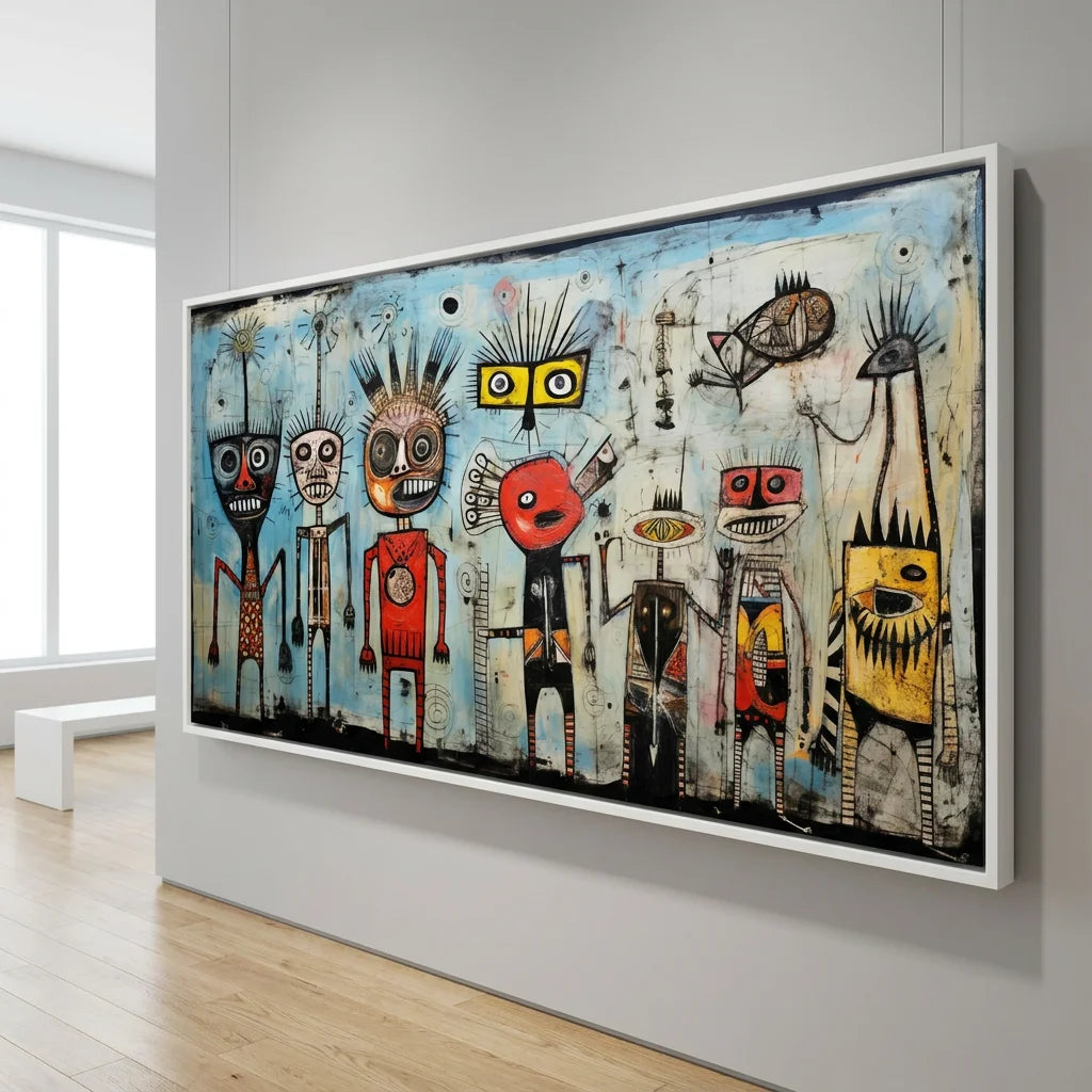 Tableau art brut Basquiat Tribal Children format panoramique