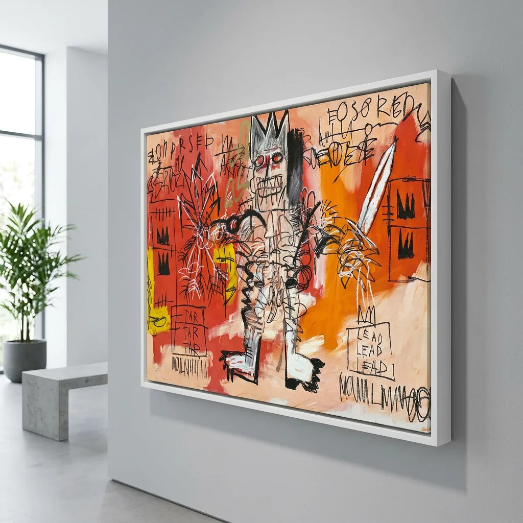 Tableau art brut Basquiat Warrior Graffiti format horizontal