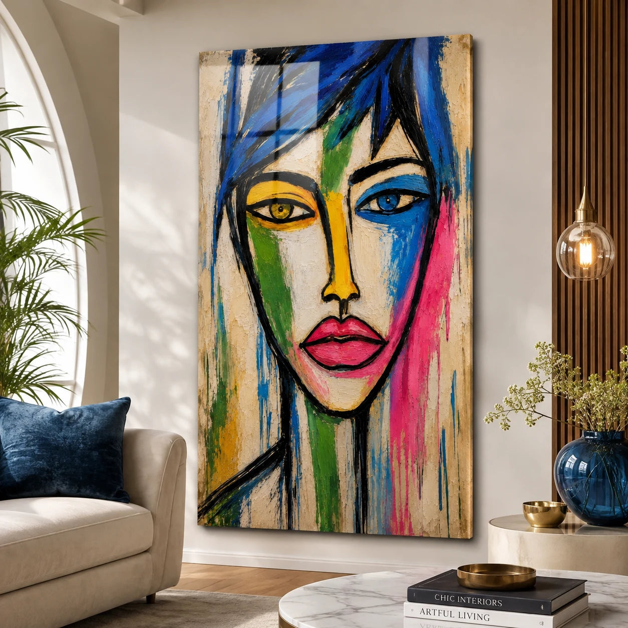 Tableau art contemporain femme abstraite aux couleurs vives