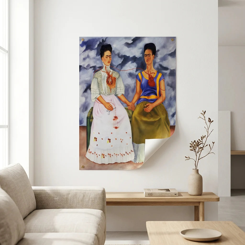 Tableau artistique Frida Kahlo avec ciel orageux et robes vintage