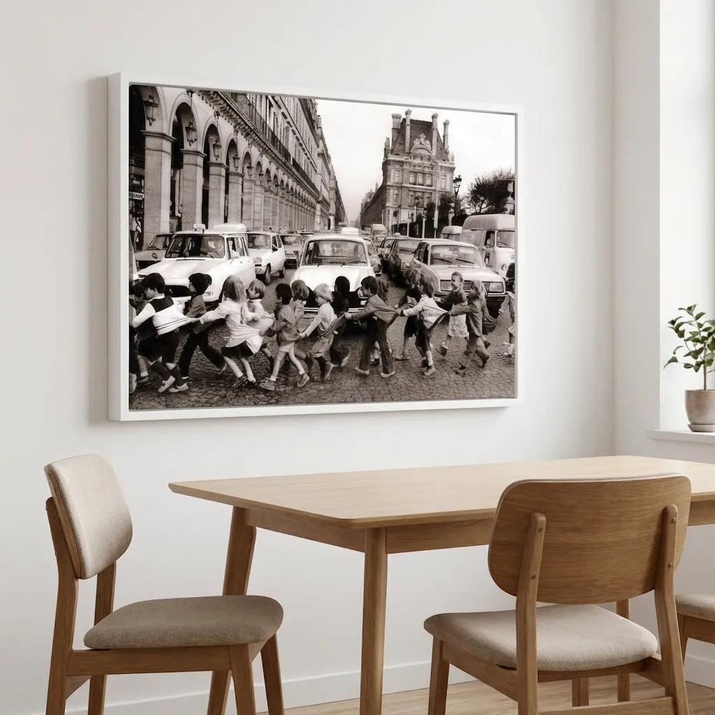 Tableau cadre flottant blanc photo Paris noir et blanc Les tabliers de la rue de Rivoli déco moderne