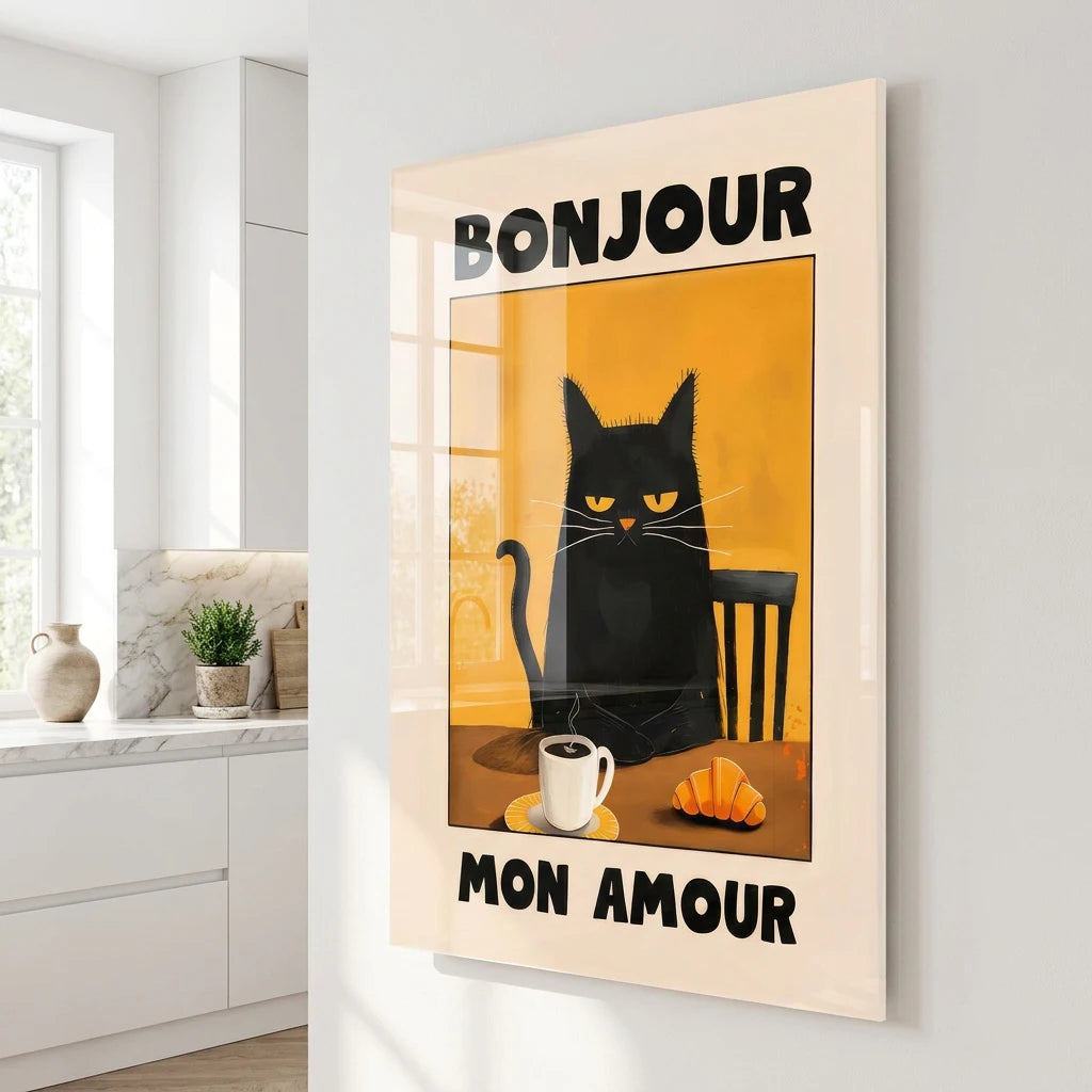 Tableau chat noir déco cuisine rétro