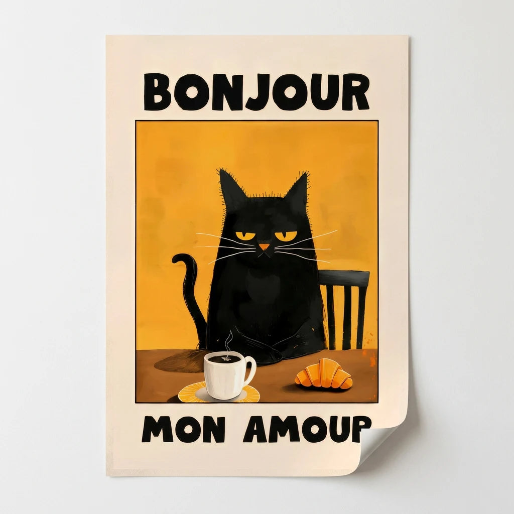 Tableau chat noir mon amour décoration murale