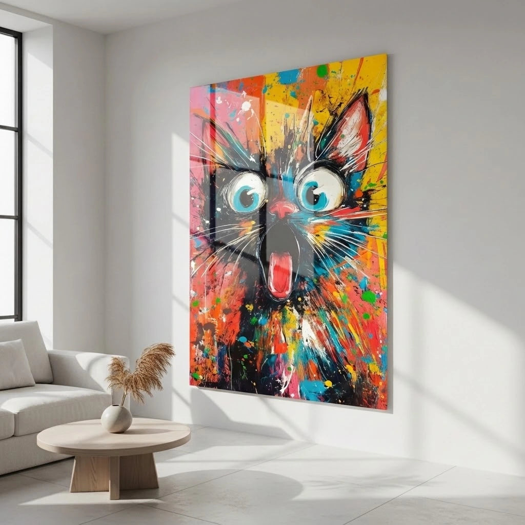 Tableau chat pop art coloré aux yeux bleus style street art