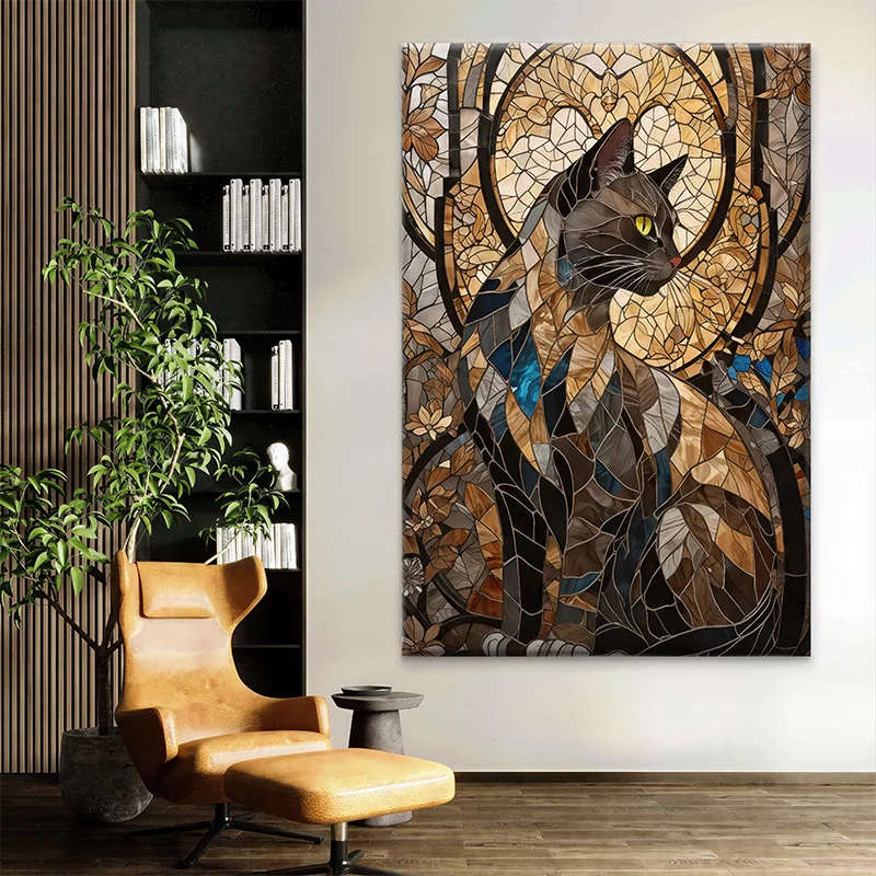 Tableau chat style vitrail moderne décoratif