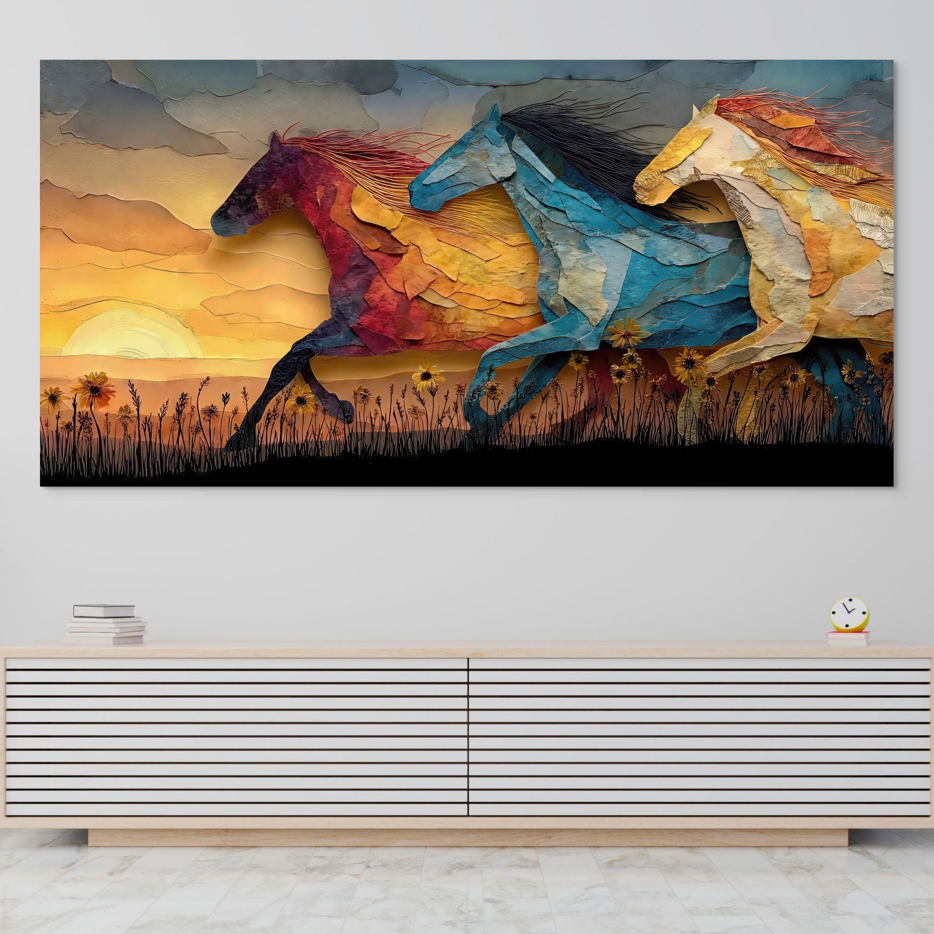 Tableau chevaux contemporain idéal pour décoration de chambre ou salon
