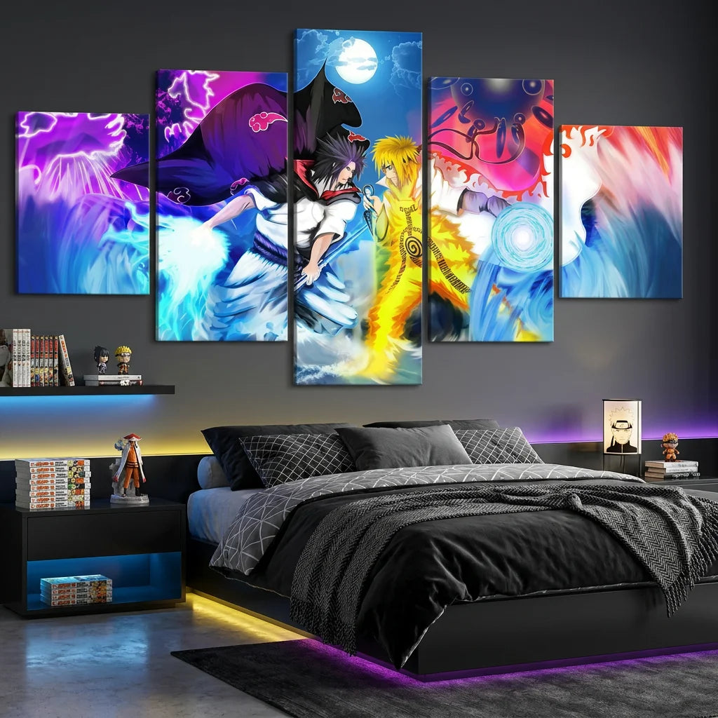 Tableau déco manga Naruto 5 panneaux couleurs intenses