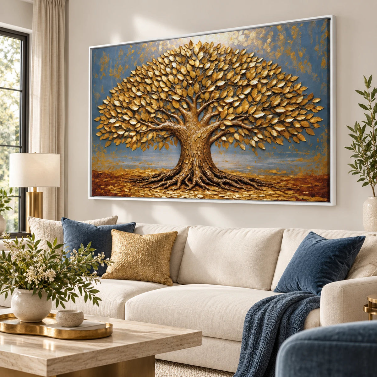 Tableau décoratif arbre de vie aux branches dorées