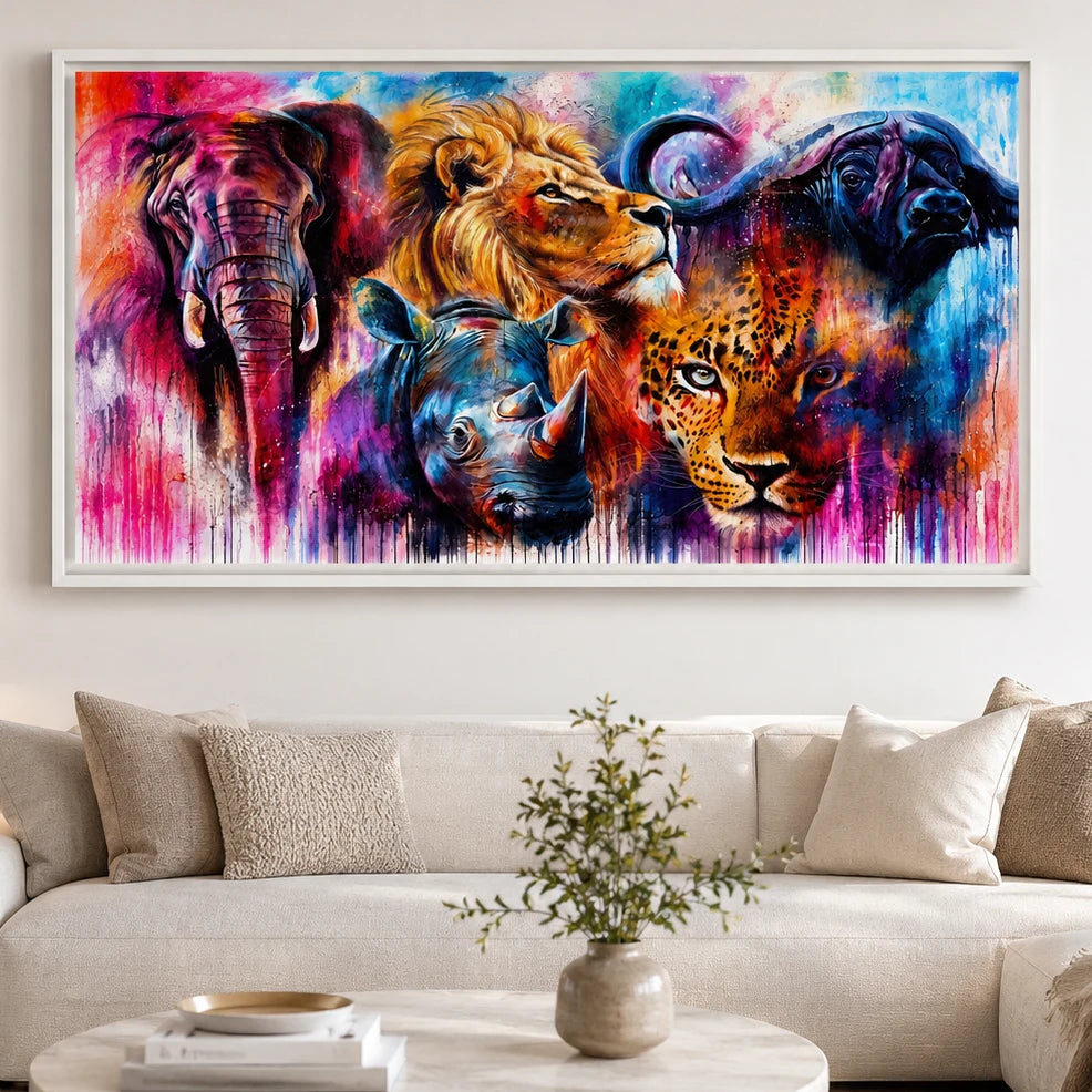 Tableau décoration Afrique animaux sauvages multicolore