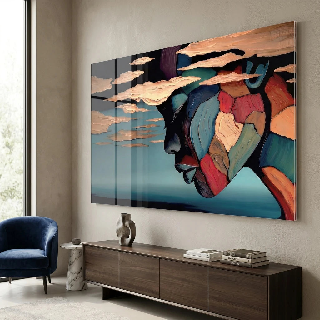 Tableau femme horizon bleu contemporain