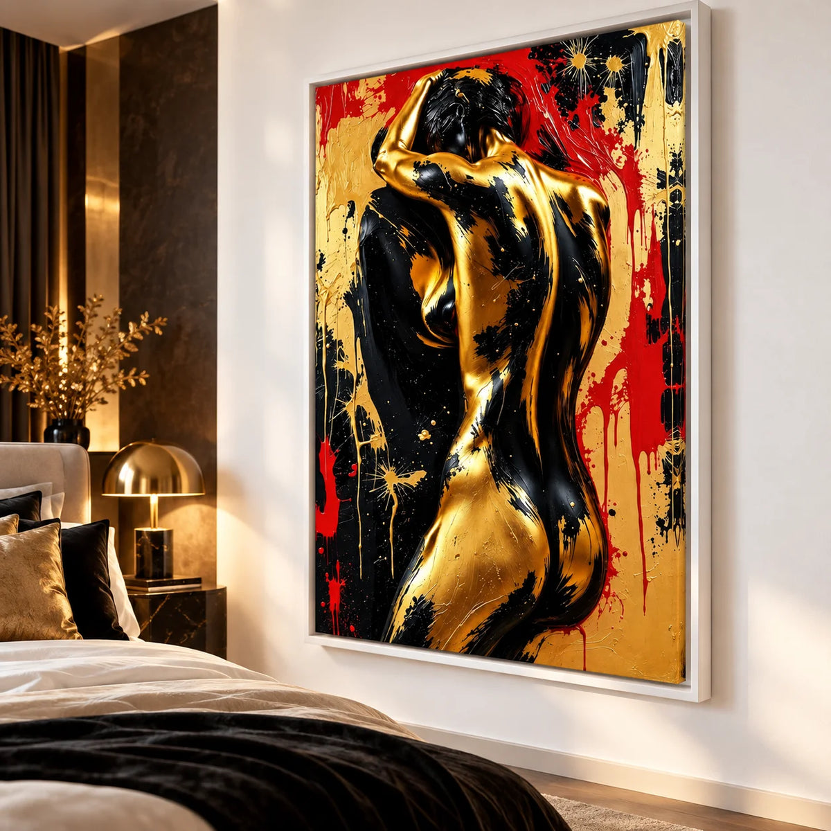 Tableau femme sensuelle avec cadre flottant blanc