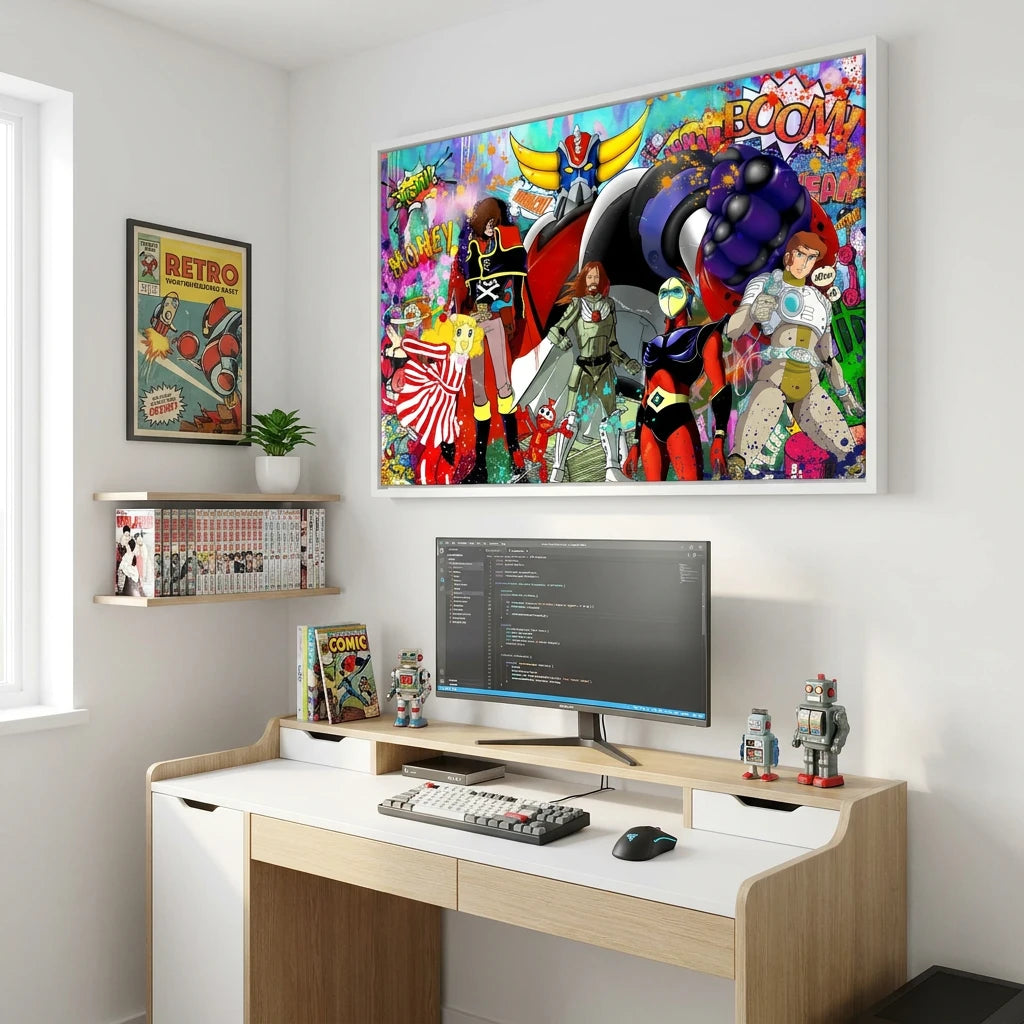 Tableau geek Goldorak et les Amis pour déco murale moderne