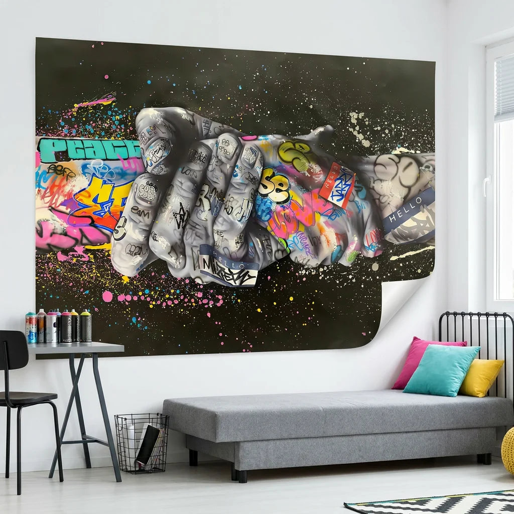 Tableau mains graffiti pour chambre ado ou bureau