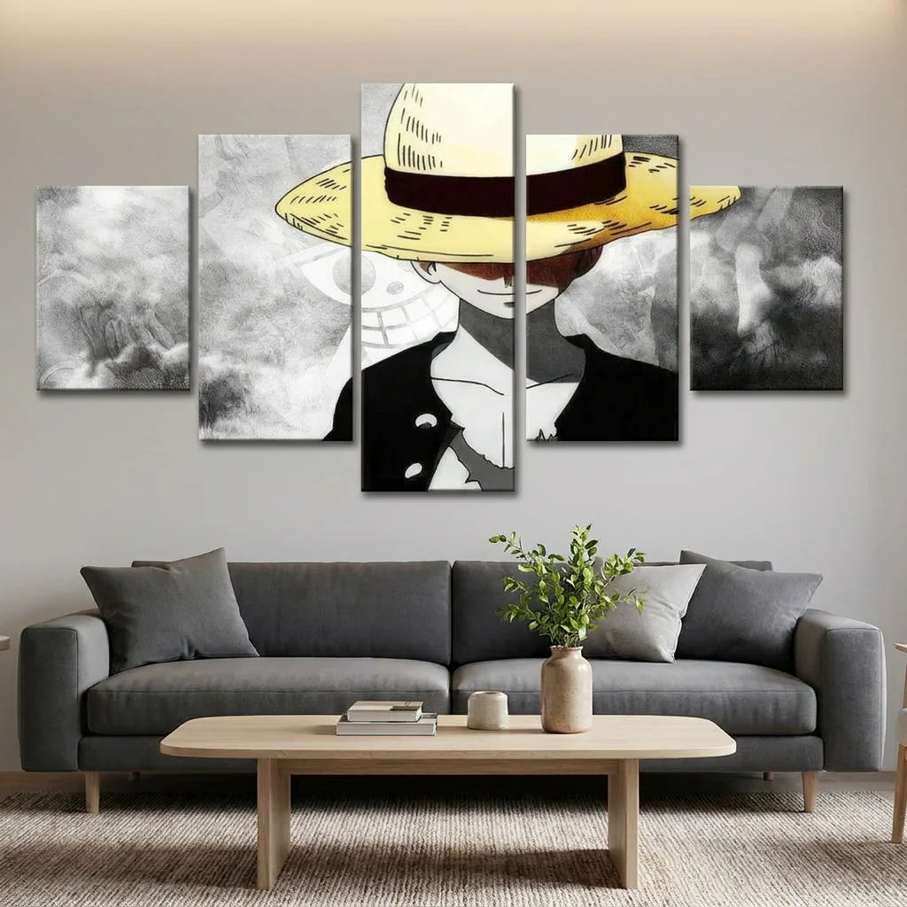Tableau manga Luffy 5 parties pour fan de One Piece
