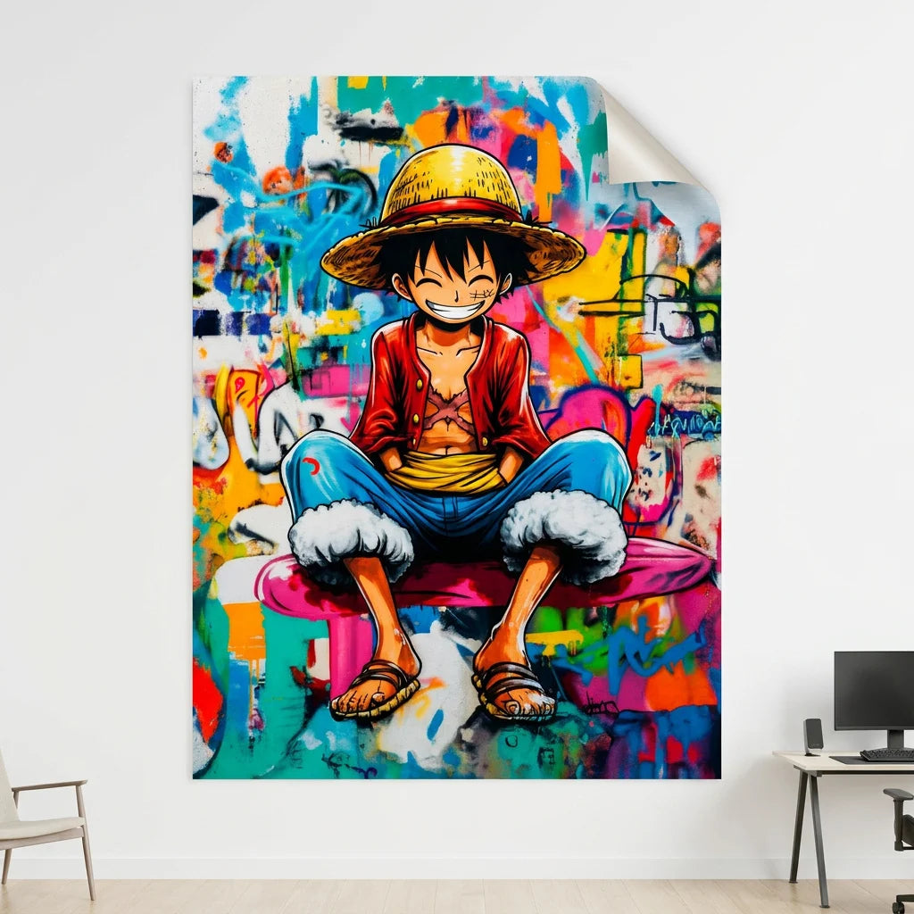 Tableau manga Luffy moderne style graffiti urbain