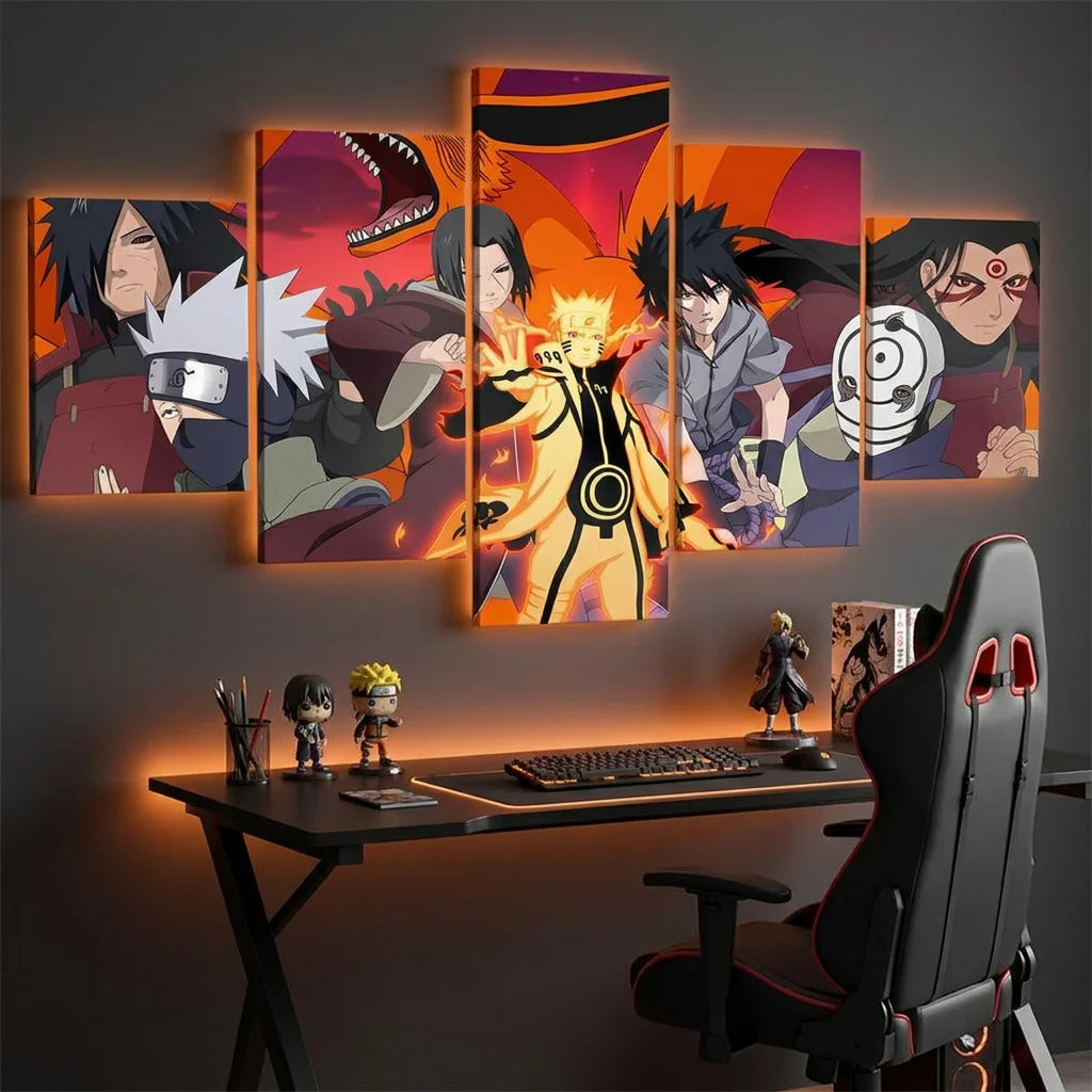 Tableau manga Naruto 5 panneaux avec les grands ninjas de la saga