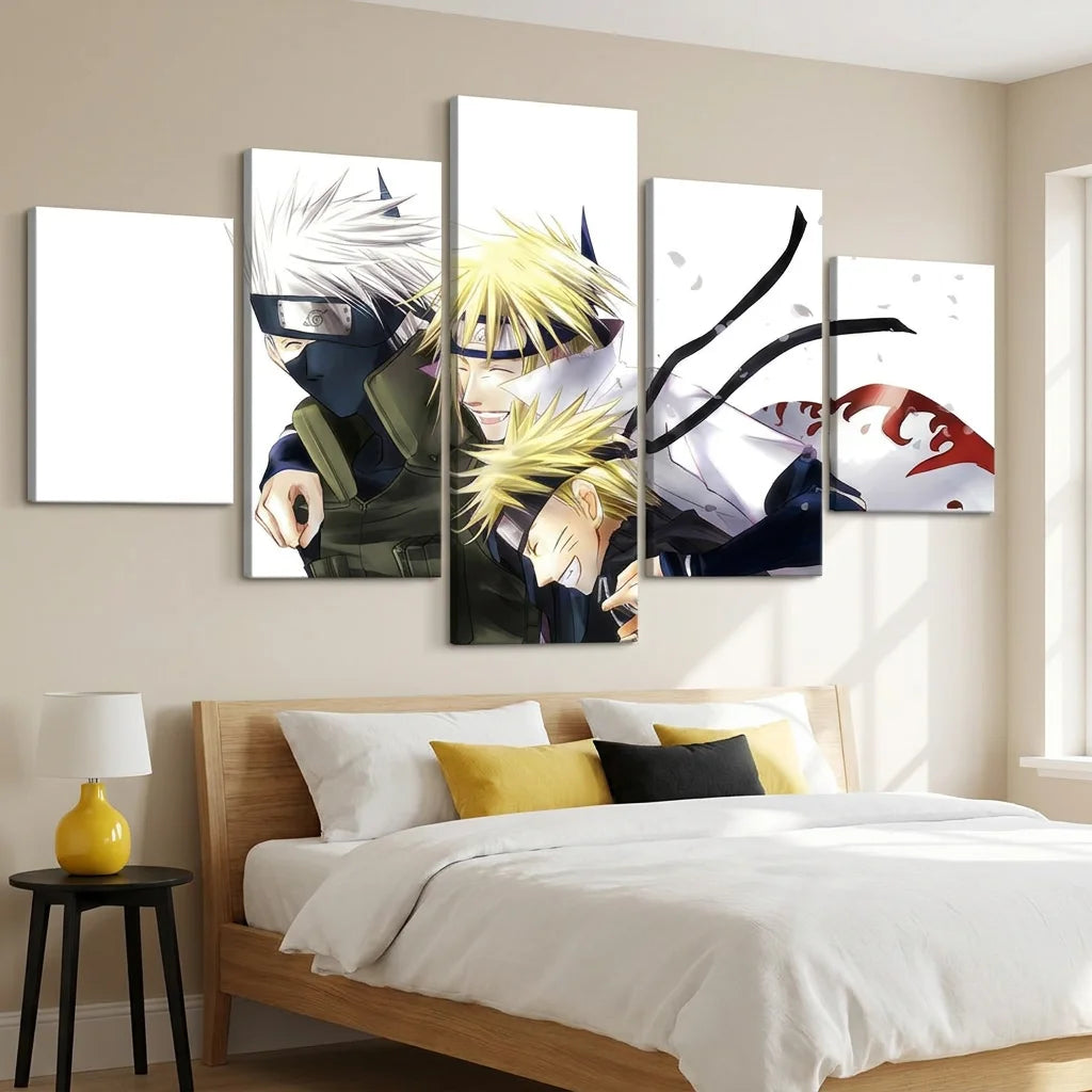 Tableau manga Naruto en 5 panneaux représentant l’équipe de Konoha