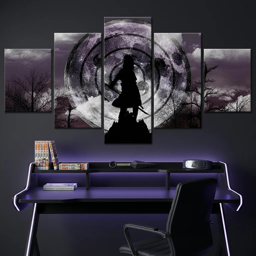 Tableau manga Naruto noir et blanc avec effet lunaire