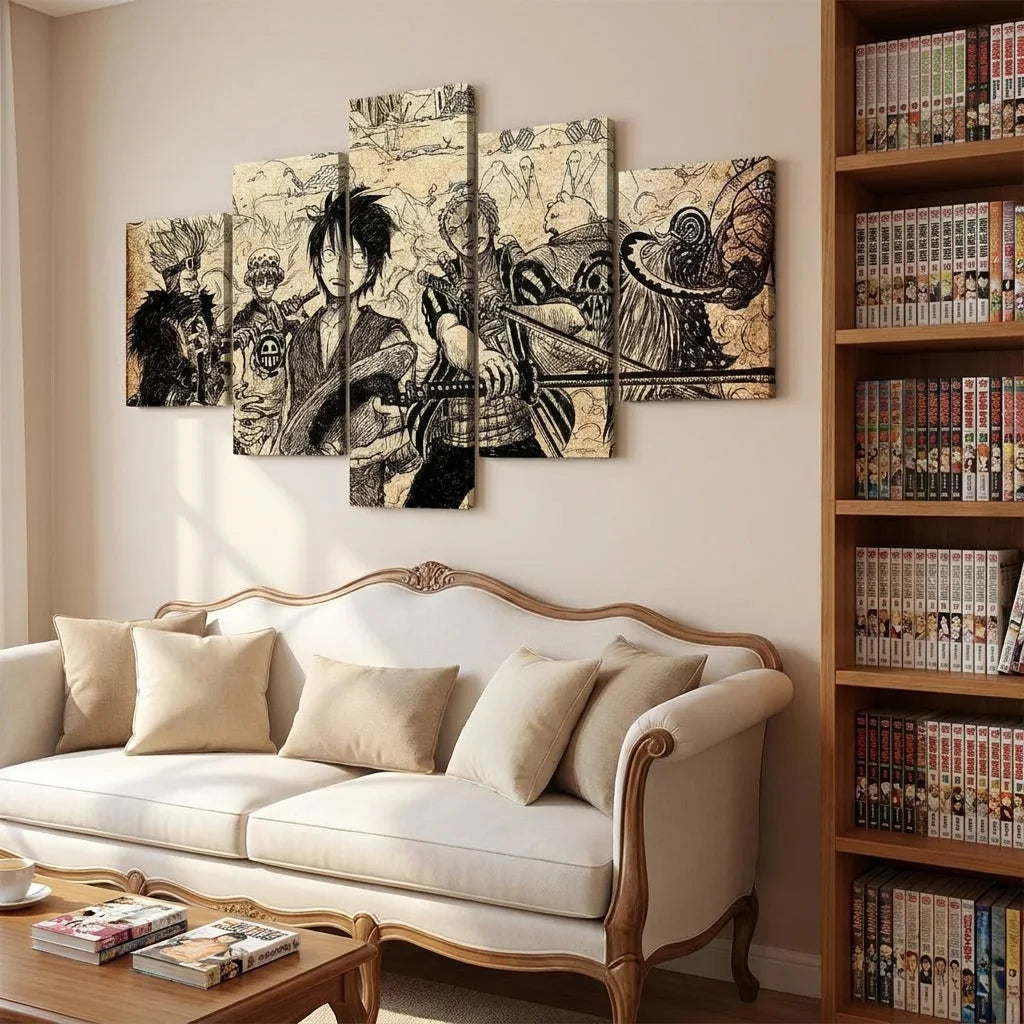 Tableau manga One Piece noir et beige décoration murale