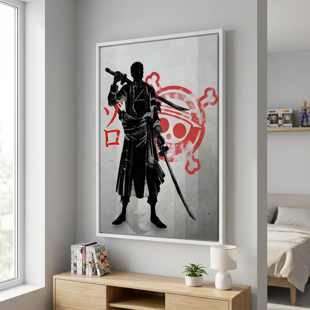 Tableau manga noir et blanc avec touches rouges One Piece