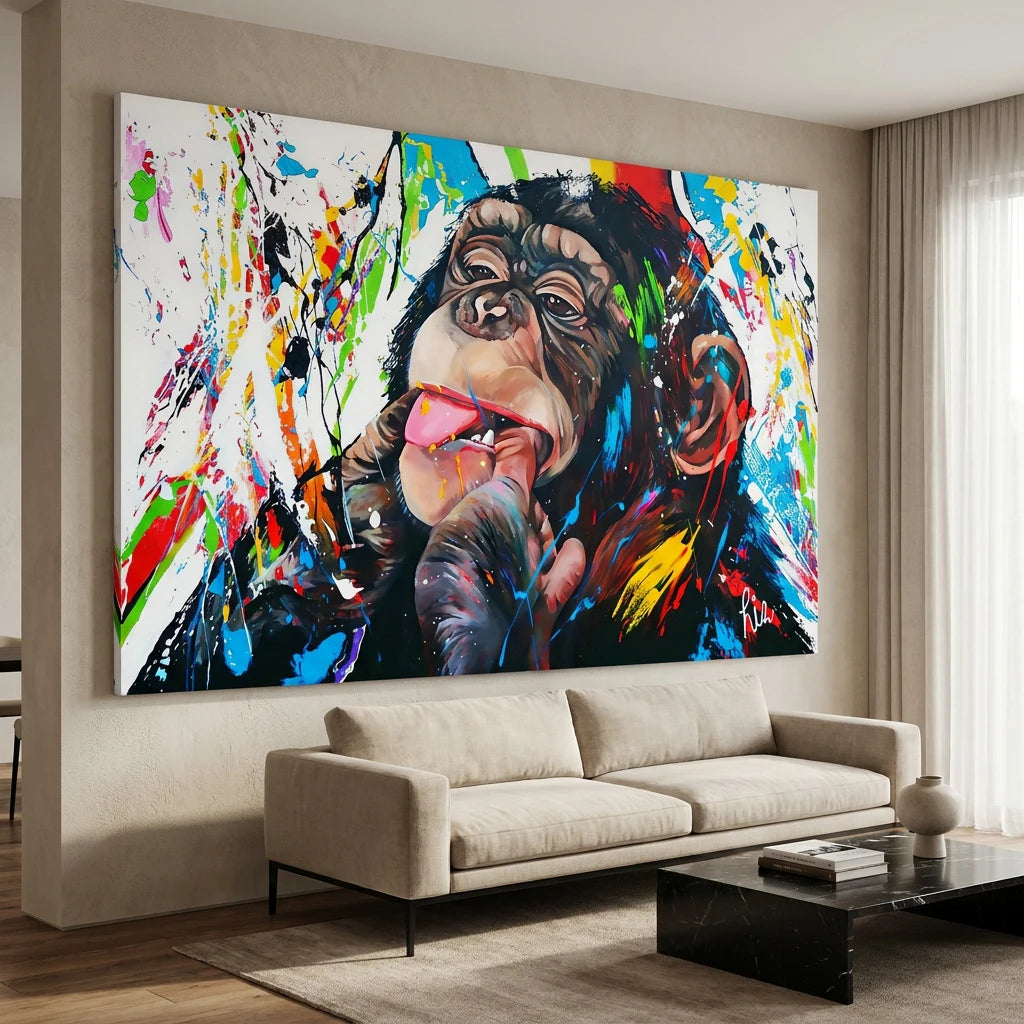 Tableau monkey pop art coloré contemporain