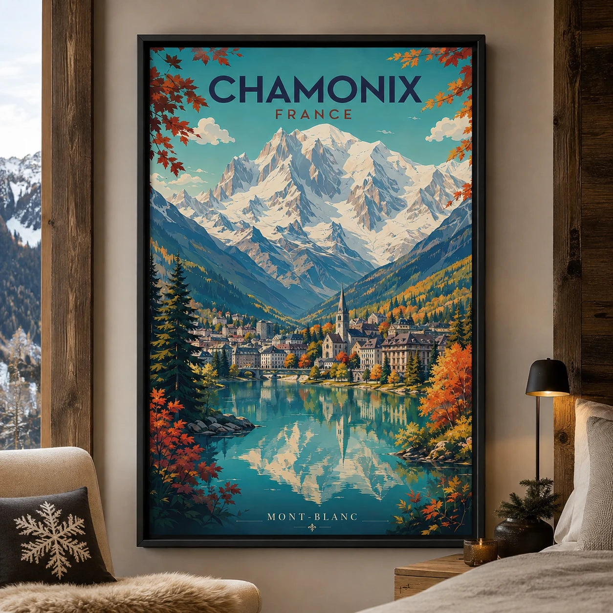 Tableau montagne Chamonix dans un salon contemporain