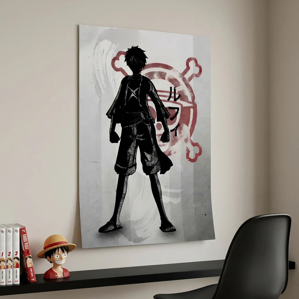 Tableau mural One Piece avec héros emblématiques et logo pirate