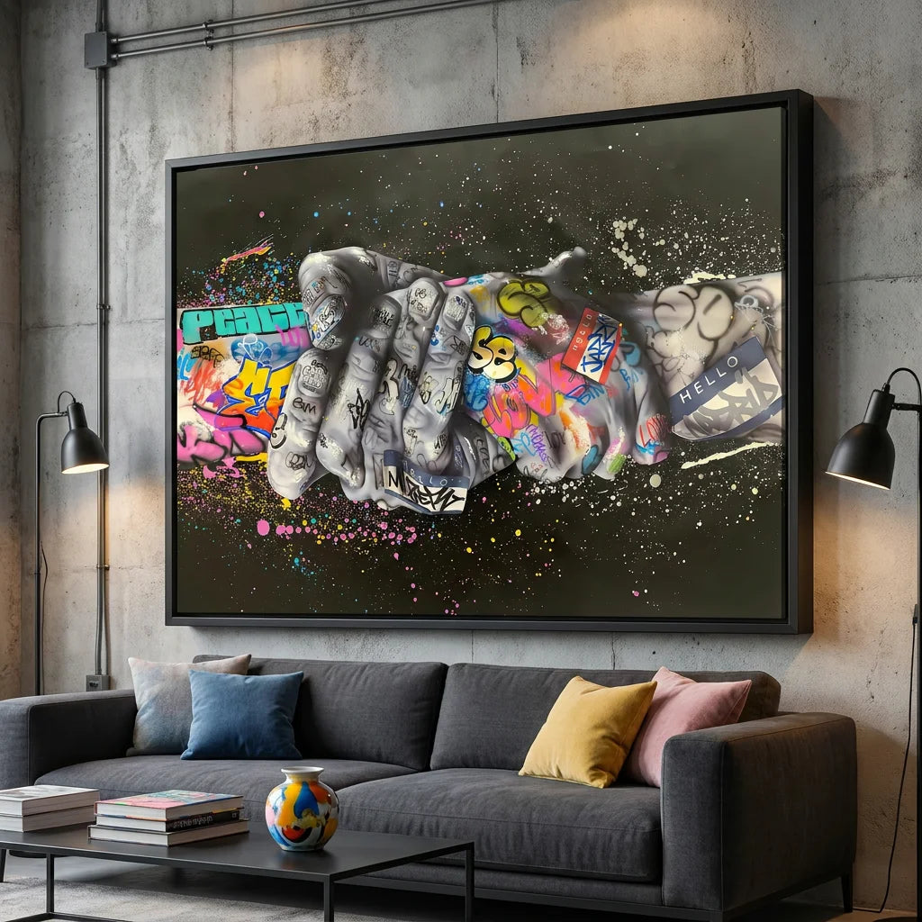 Tableau mural street art avec mains et tags