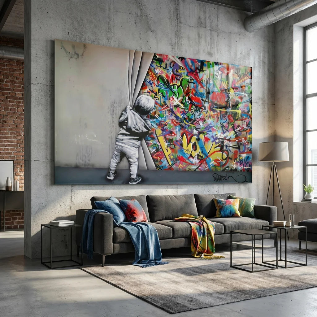 Tableau mural street art enfant et graffiti contemporain