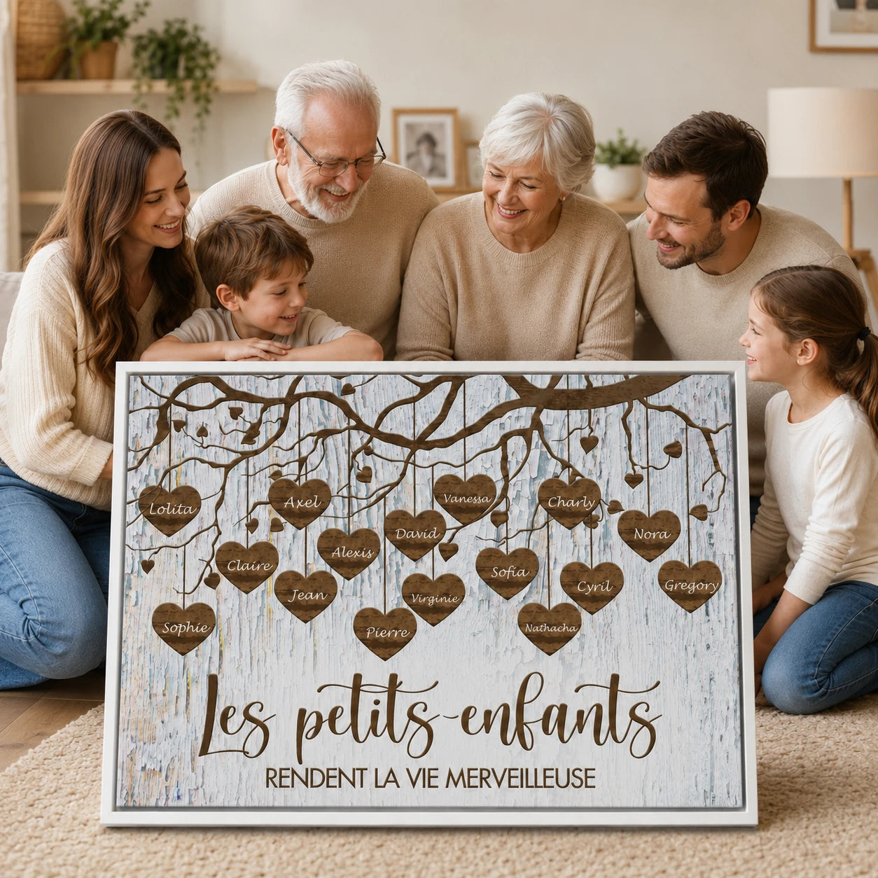 Tableau personnalisé petits-enfants avec cadre flottant noir