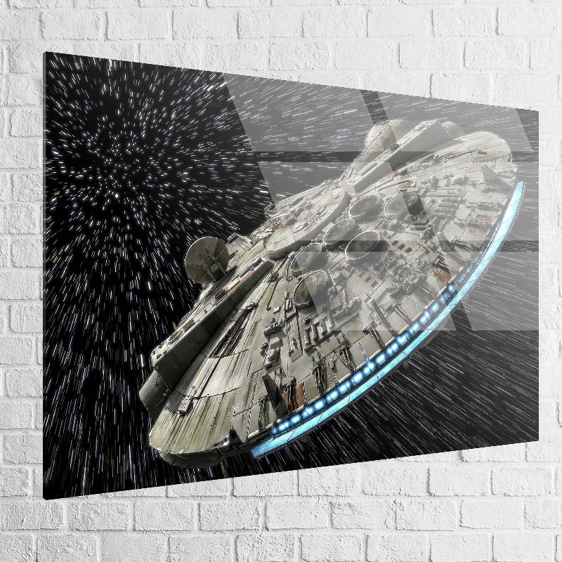 Tableau plexiglas Star Wars – Faucon Millénium rendu lumineux