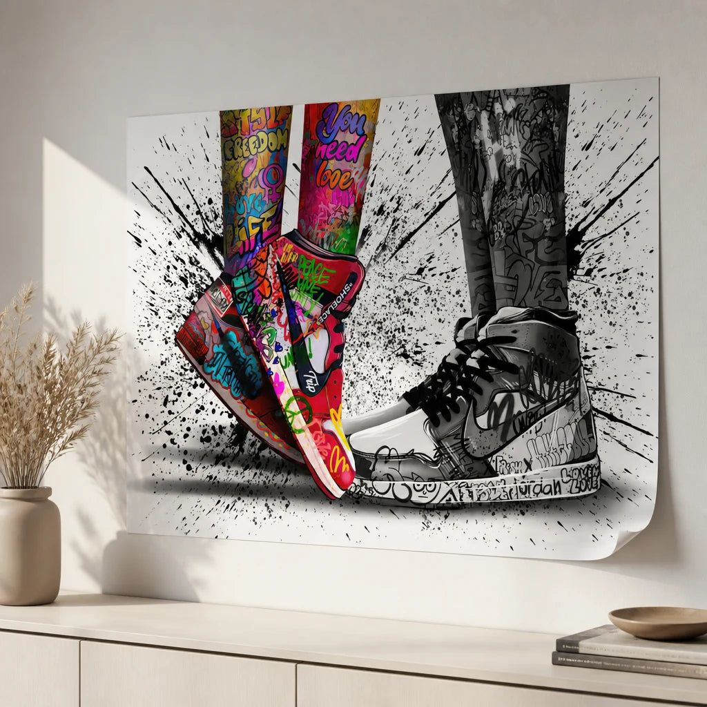 Tableau sneakers graffiti multicolore