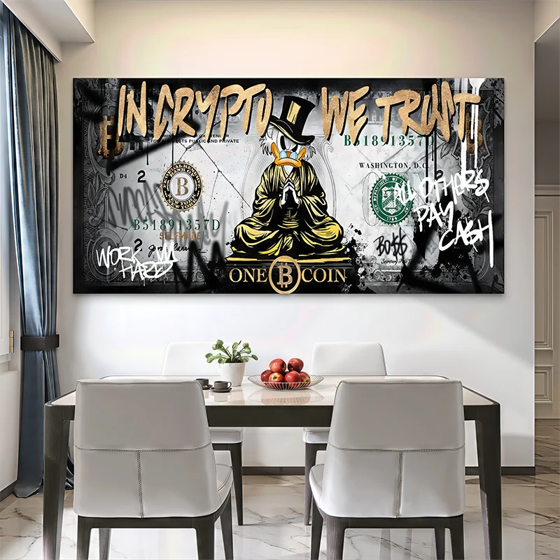 Tableau street art Bitcoin Graffiti Bill avec dollar revisité et effet graffiti urbain